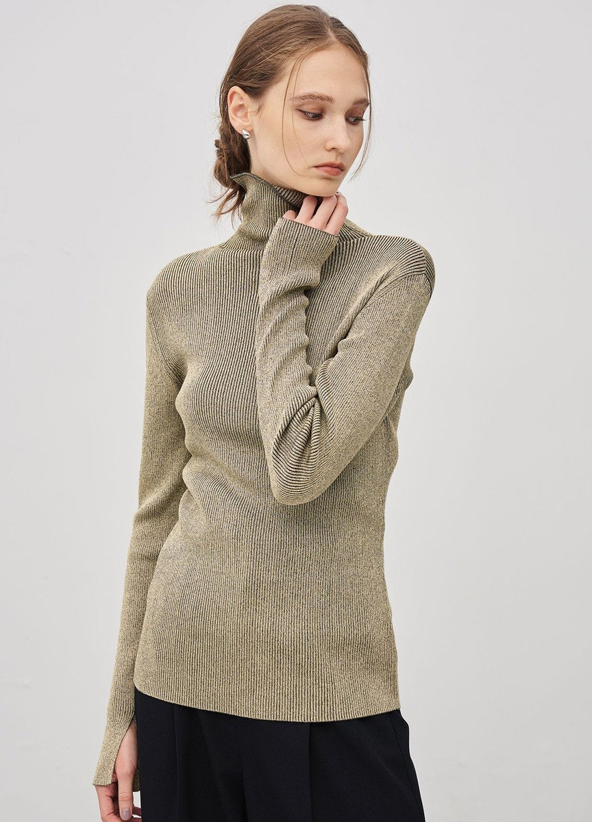 亮絲針織高領上衣